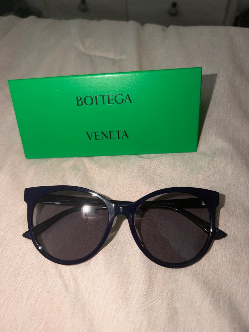 Bottega Veneta Navy Round Cat-Eye Sunglasses